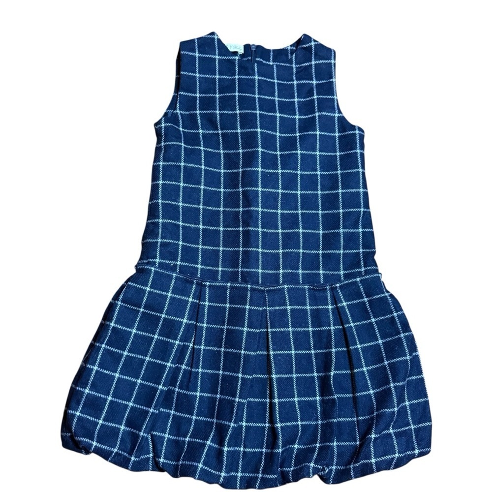 Elsy Baby Girls Navy Plaid Wool Blend Bubble Dress Made in Italy | Size 4-5Y